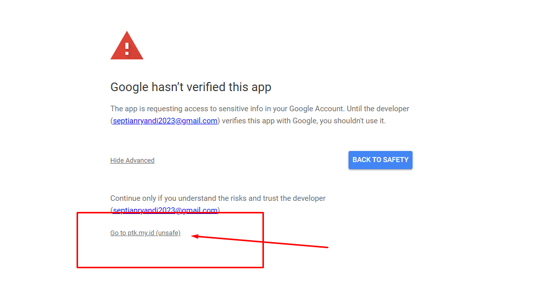 Halaman peringatan - Go to (unsafe)