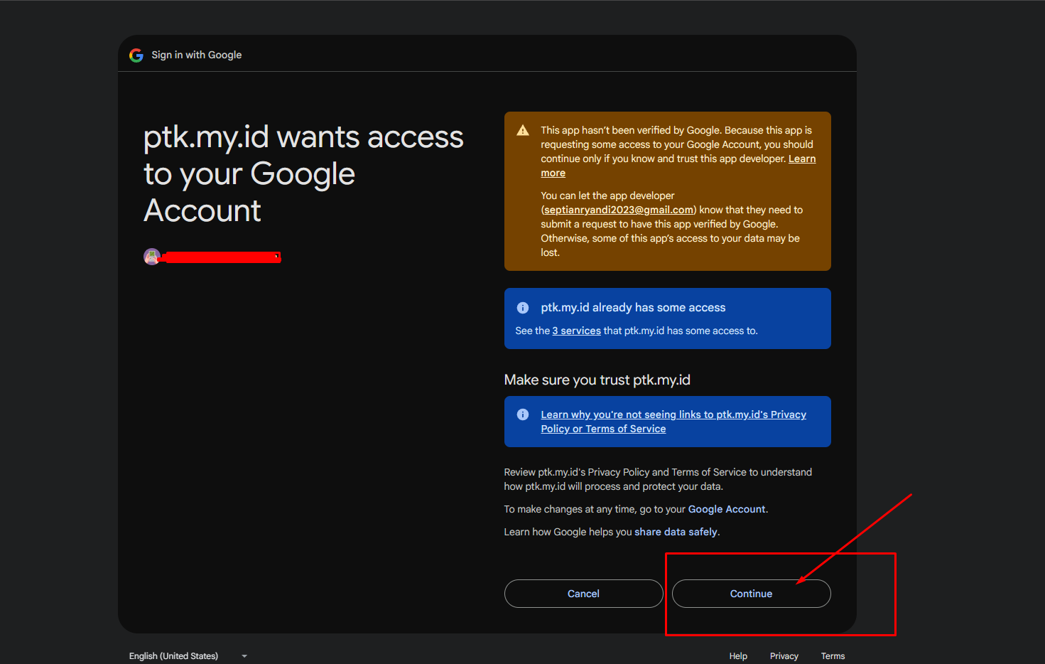 Scope izin gmail.readonly